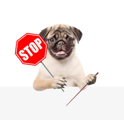 Poster - Dog peeking above white banner with the 