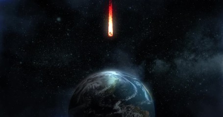 a stylized animated background of a meteor heading for a dramatic collision with the earth's north p