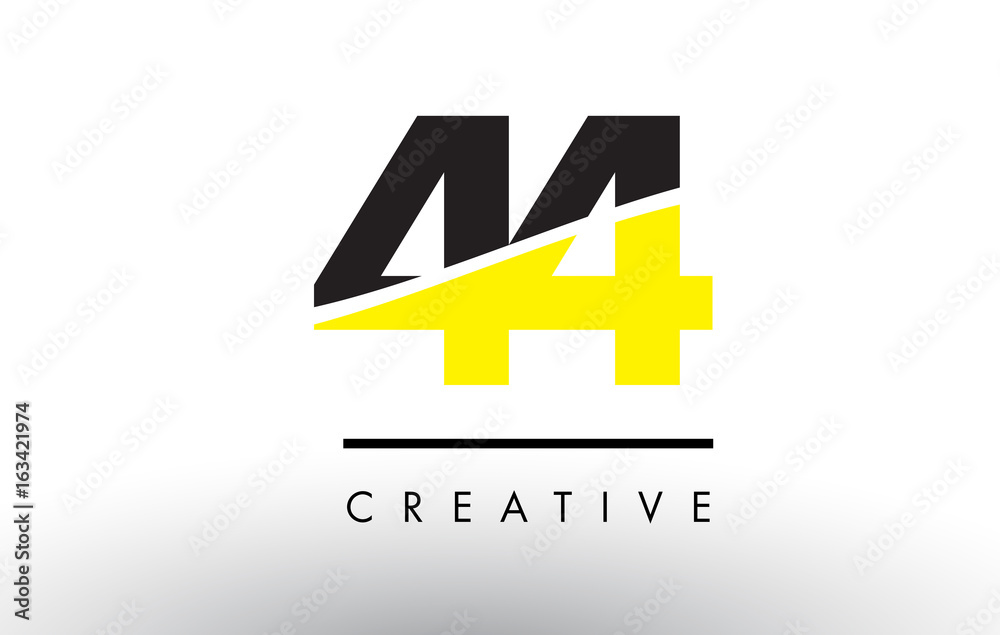 44 Black and Yellow Number Logo Design. - obrazy, fototapety, plakaty 
