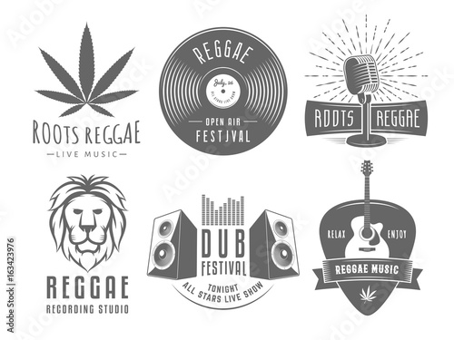 Reggae logos. Vector badges for reggae festival, radio station or ... Vintage Music Logos