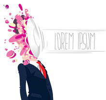 Man In A Business Suit Got A Cake In The Face. Isolated. Cartoon Vector Illustration