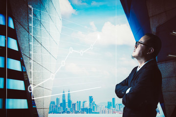 Poster - smart businessman using the modern technologies analyst marketing and finance of business growing.