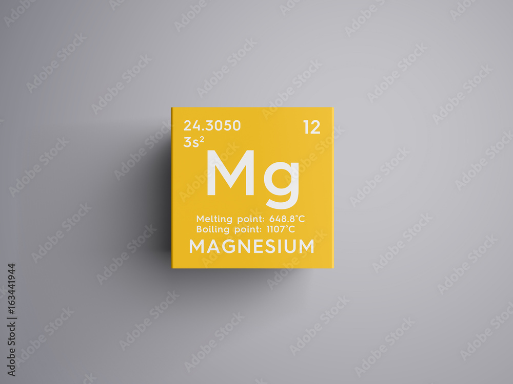 Magnesium. Alkaline earth metals. Chemical Element of Mendeleev's Periodic Table. in square cube creative concept. - obrazy, fototapety, plakaty 