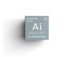 Aluminium. Post-transition metals. Chemical Element of Mendeleev's Periodic Table. Aluminium in square cube creative concept.