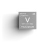Vanadium. Transition metals. Chemical Element of Mendeleev's Periodic Table. Vanadium in square cube creative concept.