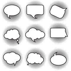 Poster - Big set picture blank template comic text speech chat bubble halftone dot background style pop art