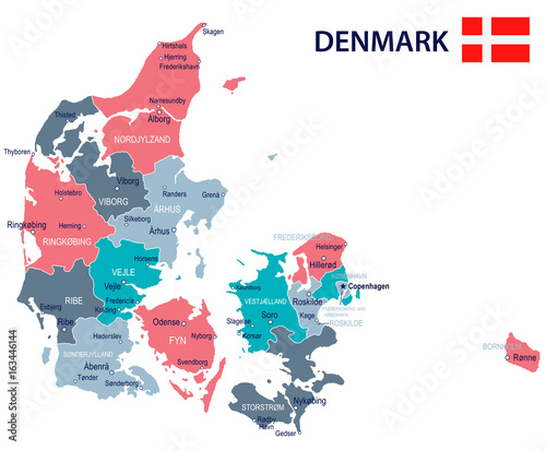 Valokuva Denmark - map and flag illustration