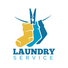 Wall Mural - Laundry icon or laundromat vector template of socks on clip rope