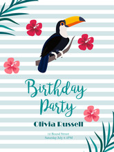 Birthday Tropical Invitation Card With Toucan And Text