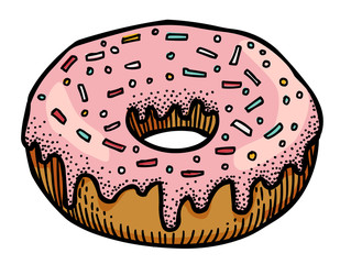 Cartoon image of doughnut. An artistic freehand picture.