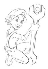 Wall Mural - Cartoon image of mechanic woman. An artistic freehand picture.