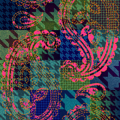 Poster - Seamless background pattern. Imitation of a retro patchwork in indian style.