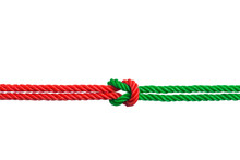String Of Red And Green Rope Knot Isolated On White Background