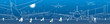 Airport panorama. The plane is on the runway. Aviation transportation infrastructure. Airplane fly, people get on the aircraft. Night city on background, vector design art