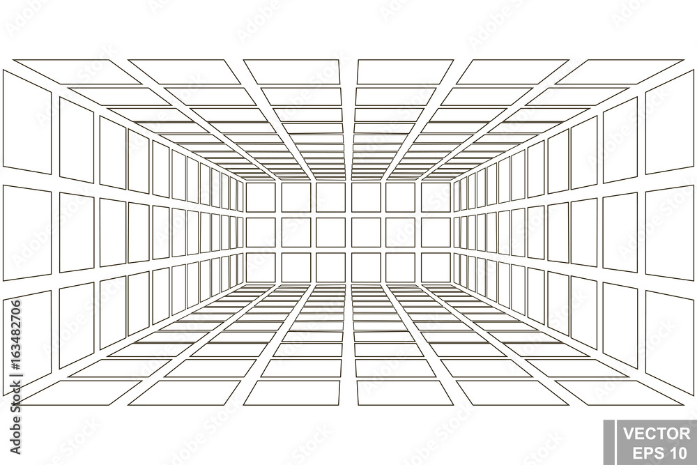 Perspective. Square. Three-dimensional 3D. The outline is isolated on a white background. - obrazy, fototapety, plakaty 
