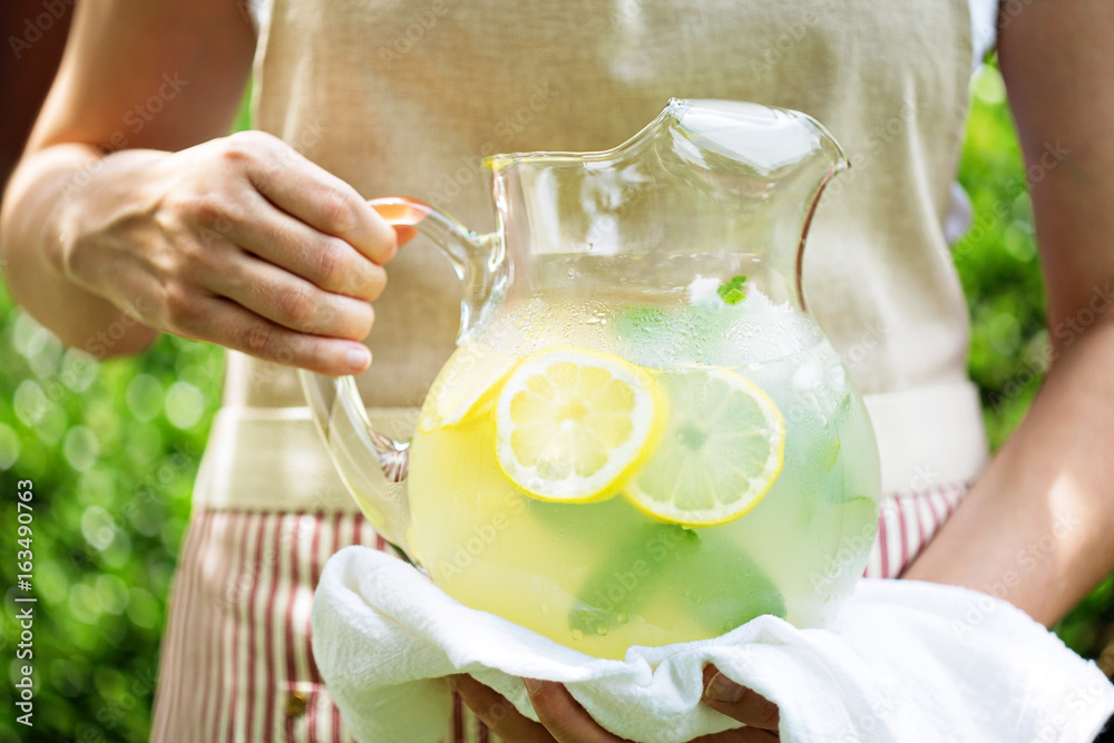 Traditional lemonade in a pitcher