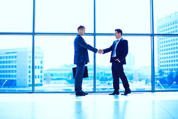 Wall Mural - Image of two successful business men shaking hands with each other