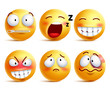 © AmazeinDesign - Smileys vector set. Yellow smiley face or emoticons with facial expressions and emotions like happy, zipped, sleepy and beaten isolated in white background. Vector illustration.