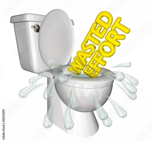 Valokuva Wasted Effort Words Flushing Down Toilet 3d Illustration