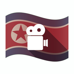 Canvas Print - Long shadow North Korea flag with a film camera