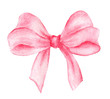 Watercolor pink bow. Hand painted gift bow isolated on white background. Party or greeting object, bow for your creativity