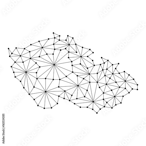 Cuadros en Lienzo Czech Republic map of polygonal mosaic lines network, rays and dots vector illustration