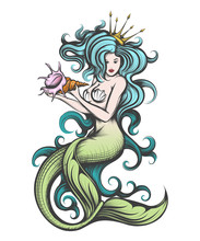 Mermaid With A Seashell In Her Hands