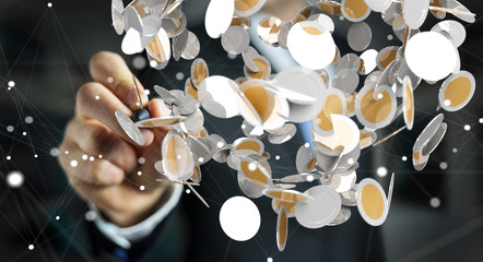 Aufkleber - Businessman holding flying currency coins in his hand 3D rendering