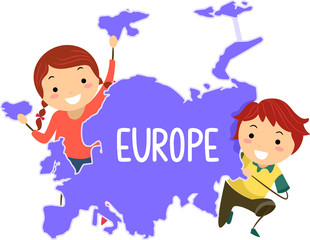 Poster - Stickman Kids Continent Europe Illustration