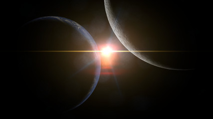 Wall Mural - planet earth and the moon lit by the sun