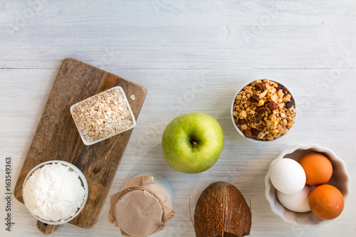 Healthy Eating Products On White Wooden Table Cottage Cheese