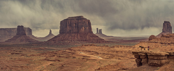 Wall Mural - desert landscape with horse in monument valley, usa