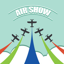  Air Show. Maneuvers Of An Aero Plane In The Blue Sky. Vector Illustration