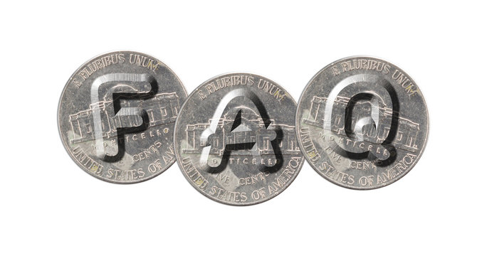 FAQ – Frequently Asked Questions – Coins on white background
