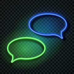 Vector realistic isolated neon retro speech bubbles on the transparent background for decoration and covering. Concept of message and network.