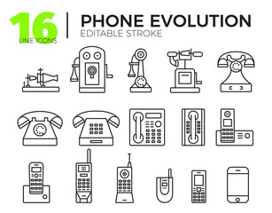 Retro Phone Line Icon. Vector Illustration. Editable Stroke.