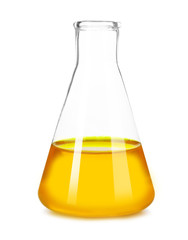 flask with orange fluid isolated on white