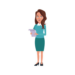 business woman holding paper file office archive