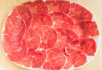 Raw red beef slice for Shabu and Sukiyaki Japanese style. Can use to create menu in the restaurant.