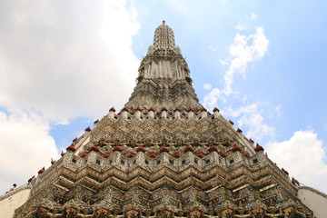 wat arun pagoda. Pagoda with detail decoration The temple of sun rise near Choapraya river, Bangkok, Thailand.