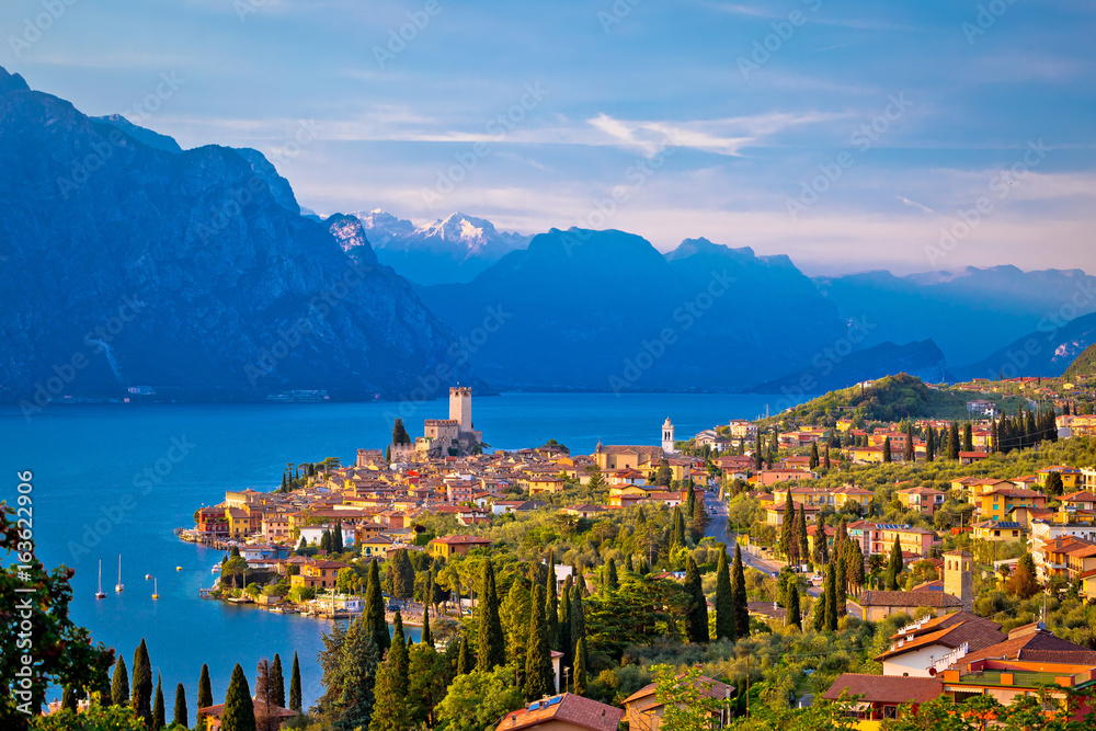 Town of Malcesine on Lago di Garda skyline view - obrazy, fototapety, plakaty 