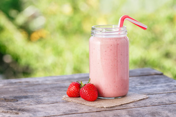 Canvas Print - strawberry milkshake in jar