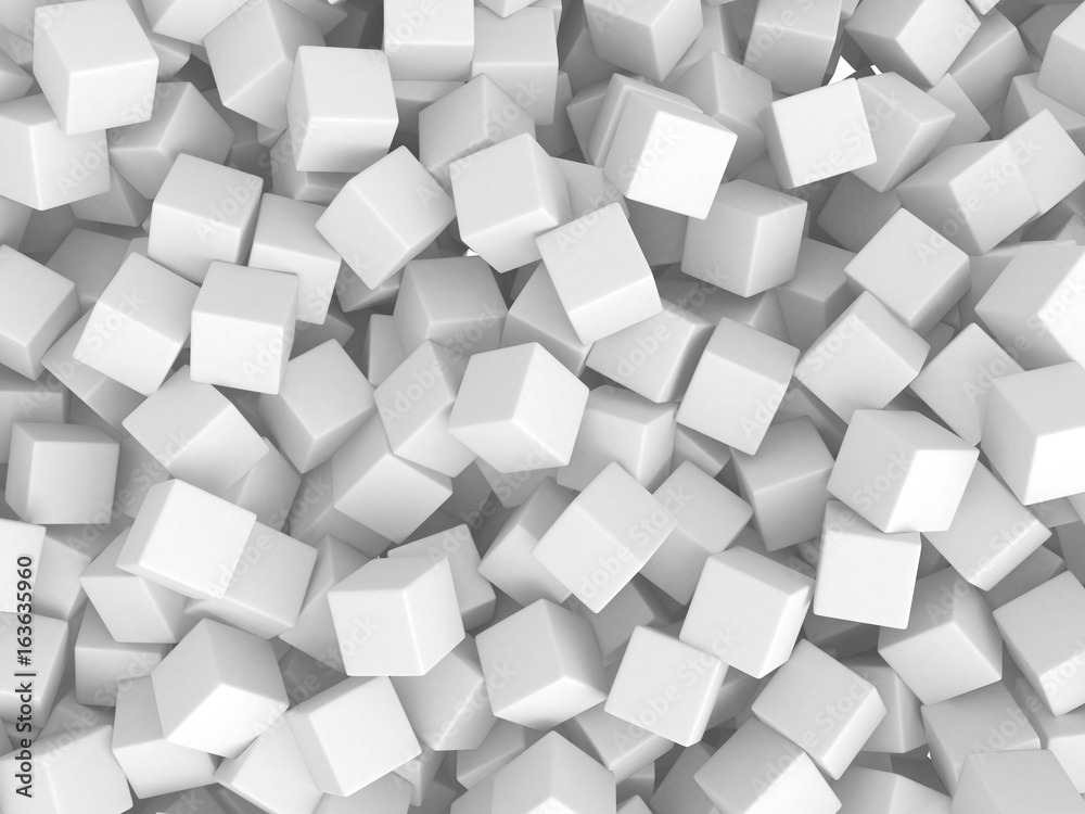 Abstract White Cubes Chaotic Background - obrazy, fototapety, plakaty 
