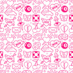 Wall Mural - old school seamless pattern in rockabilly style.