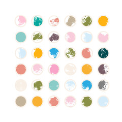 Poster - Modern vector geometric  background with  colorful circles with hand drawn ink brush strokes texture.