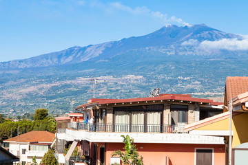 Canvas Print - residential houses in Giardini Naxos and Etna