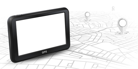 Wall Mural - GPS navigator unit mock up on map with gps icon white color