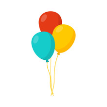 Bunch Of Balloons In Cartoon Flat Style Isolated On White Background. Vector Set
