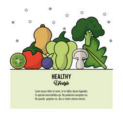 Poster - colorful poster healthy lifestyle with set of vegetarian food