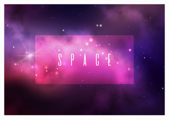 Wall Mural - vector space background with colorful violet nebula and bright stars.